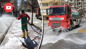 Yollar köpüklü suyla yıkanarak dezenfekte ediliyor