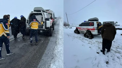 Şanlıurfa'da yol karla kapandı! Paletli ambulans yetişti